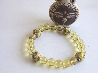 Garamī dā samāṁ Jewel Collection - Citrine stone bracelets combined with Crystal Rhinestones, Champagne Yellow.
