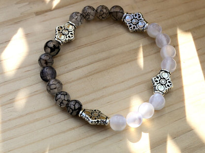 Particular Natural Top Grade White Moonstone Cat Eye Selenite with real Dragon Veins Agate beads bracelet. o bring prosperity and wealth
