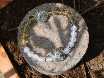 Intrinsic Natural Top Grade White Moonstone Cat Eye Selenite with the Citrine stone.  bright and happy energy fills your spirit
