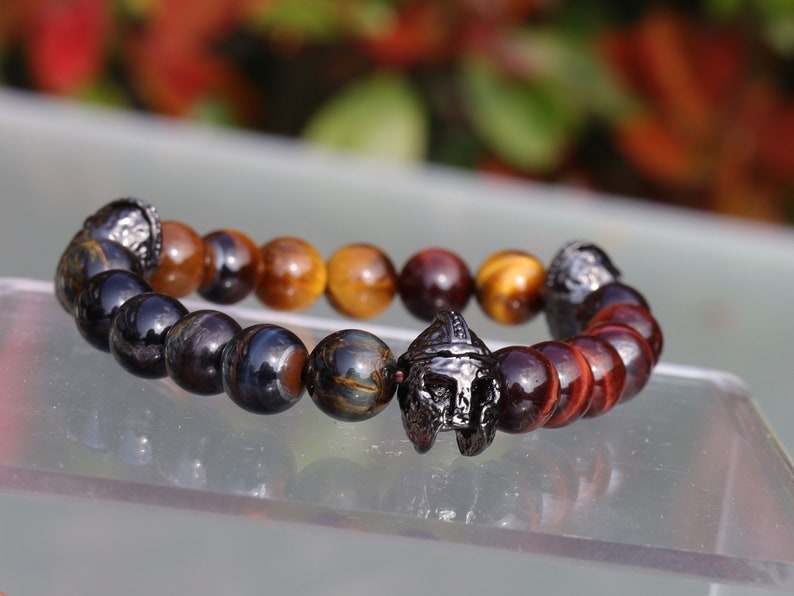 Fearless 3D Gladiator Helmet with TRI color Tiger Eye beads. Useful for recognizing one’s own needs in relation to the needs of others.