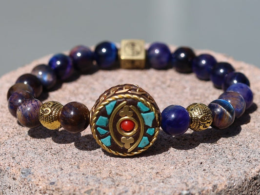 Decorative Galaxy Tiger Eye Gemstone Grd AA with Handmade Indonesia Bead combined with Wajakaa © Logo bead. powerful and pure.
