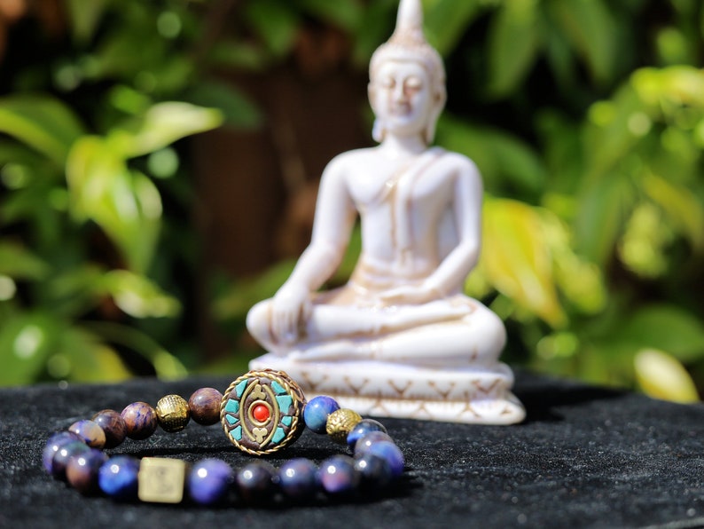 Decorative Galaxy Tiger Eye Gemstone Grd AA with Handmade Indonesia Bead combined with Wajakaa © Logo bead. powerful and pure.