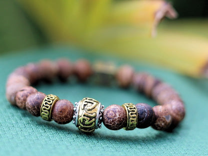 Pleasing Agate Pearl Natural Dragon Vein. Smooth Semi-Precious Stone Bead, AA+ Quality with Wajakaa © Logo bead.