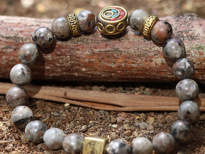 Glamorous natural Michigan Yooperlite semi-Precious Stone Pearls combined with Handmade Indonesia Bead and Wajakaa © Logo bead.