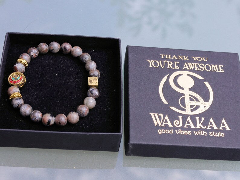 Glamorous natural Michigan Yooperlite semi-Precious Stone Pearls combined with Handmade Indonesia Bead and Wajakaa © Logo bead.