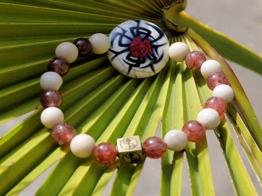 Engaging Strawberry Quartz and White Jasper with Wajakaa © Logo bead. bringing us peace in times of depression or loss