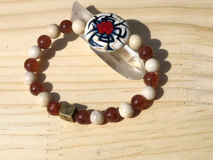 Engaging Strawberry Quartz and White Jasper with Wajakaa © Logo bead. bringing us peace in times of depression or loss