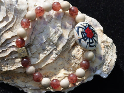 Engaging Strawberry Quartz and White Jasper with Wajakaa © Logo bead. bringing us peace in times of depression or loss