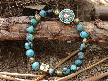 Beaut Turquoise Sea Sediment Jasper Beads bracelet 6 Buddha heads.  The beginning, the middle, the end, the past, the present, the future.