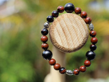 Surprising Natural Mahogany Obsidian bracelet with 3 Big beaded Shungite beads. Inspire you to remove your negative habits.