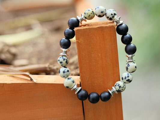 New Natural Dalmatian Jasper Beads bracelet combined with real tested Shungite. reduce inflammation, oxidative stress, and EMF exposure