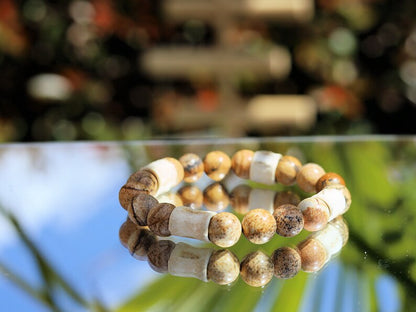 Awesome handmade Tribal Fish-spine-bone beads from Kenya combined with AA grade Desert Jasper beads. supporting during times of stress