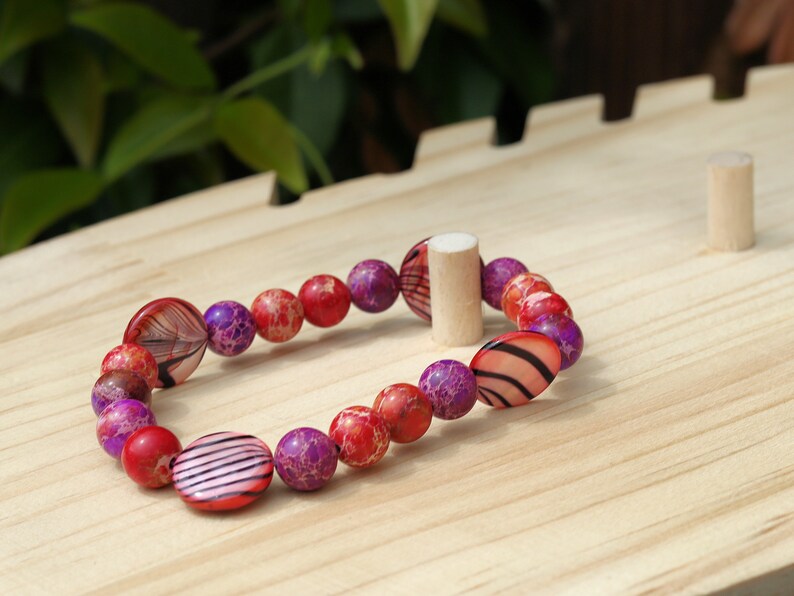 Summer of Love Jewel Collection - 10 mm Red Sea Sediment Jasper Beads Regalite Round Imperial Stone bracelet. Exclusive Design Principles.