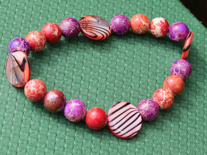 Summer of Love Jewel Collection - 10 mm Red Sea Sediment Jasper Beads Regalite Round Imperial Stone bracelet. Exclusive Design Principles.