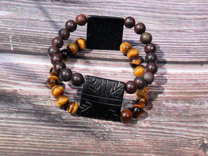 Crazy unique double row beaded bracelet with  Natural Bloodstone Beads and Tiger Eye. With a beautiful Wajakaa ECO jewelry box.