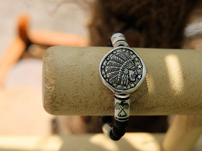 Native American Chief Thunderbird bead bracelet with grey Lava stones bracelet. considered a supernatural being of power and strength.
