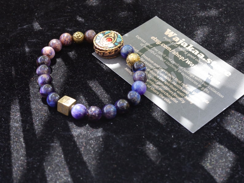 Decorative Galaxy Tiger Eye Gemstone Grd AA with Handmade Indonesia Bead combined with Wajakaa © Logo bead. powerful and pure.