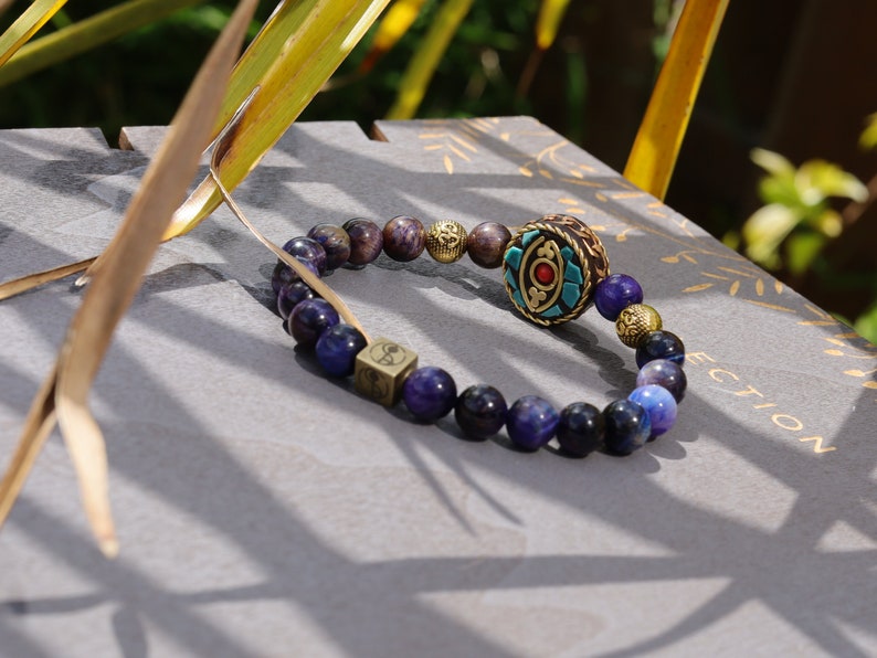Decorative Galaxy Tiger Eye Gemstone Grd AA with Handmade Indonesia Bead combined with Wajakaa © Logo bead. powerful and pure.