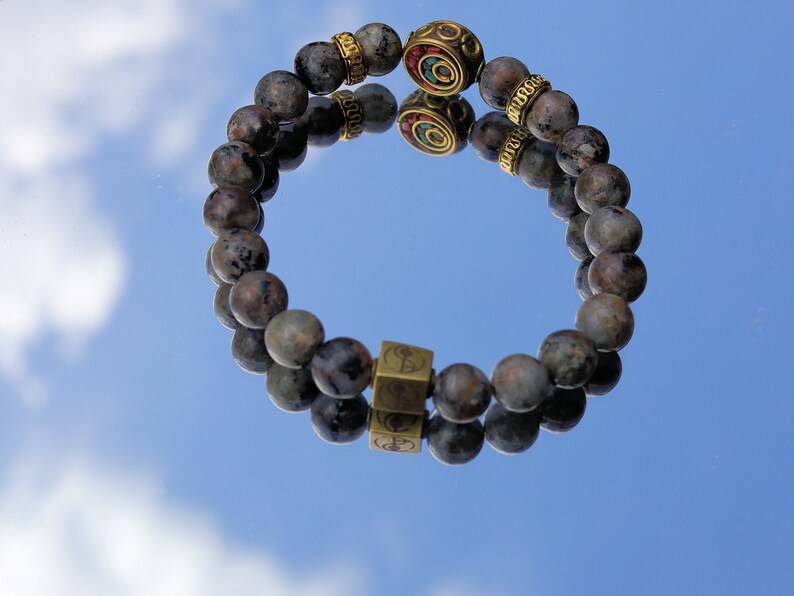 Glamorous natural Michigan Yooperlite semi-Precious Stone Pearls combined with Handmade Indonesia Bead and Wajakaa © Logo bead.