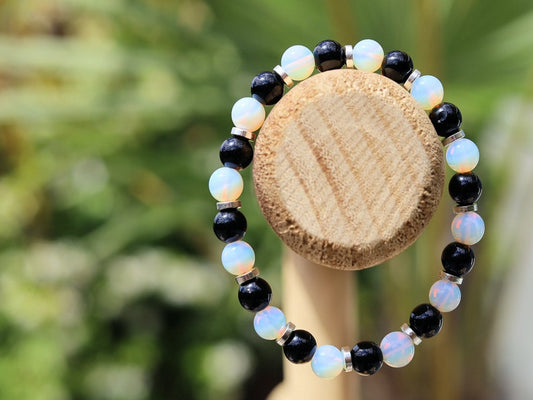 Wonderful Opalite bracelet combined with Black Agate. Nice combination known as a good luck stone. beautiful appearance