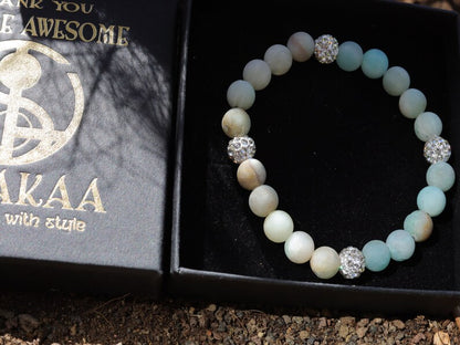 Astonishing Frosted Natural Flower Amazonite with Pave Disco Ball Beads, Polymer Clay Rhinestone Beads. excellent light reflection