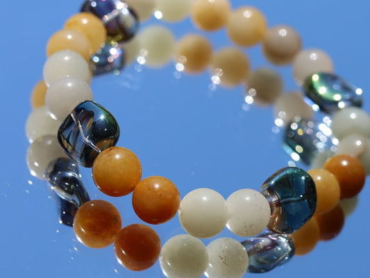 Attracting combination bracelet with Blue Natural Old Topaz Jade and green Myanmar Jade/Burmese Jade.  re-motivates and aligns the meridians