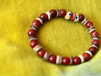 Tribal Natural Red Rainbow Jasper combined with beautiful Disc coconut and  beautiful Ghana powder Glass Trade Bead