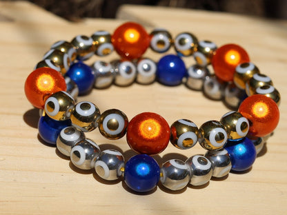 Summer of Love Jewel Collection - 2x BRACELETS 3D Miracle beaded bracelet with Evil Eye Pattern. Exclusive Design Principles. for him & her