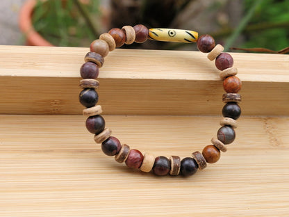 Rare Natural Picasso Stone/Picasso Jasper Bead bracelet combined with beautiful Disc coconut and  fantastic handmade bone bead from Africa.