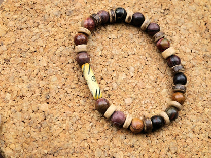 Rare Natural Picasso Stone/Picasso Jasper Bead bracelet combined with beautiful Disc coconut and  fantastic handmade bone bead from Africa.