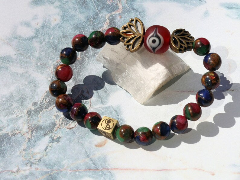 Unexpected Multicolor Clinquant Cloisonne Beads bracelet combined with Metal beads lotus and Wajakaa © Logo bead.