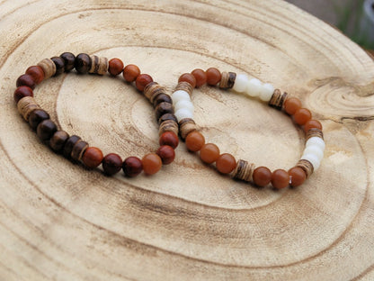 Wooden collection - 2x BRACELETS Weathered Brown Natural Bodhi / White Bodhi Apple Beads. Bayong wooden beads