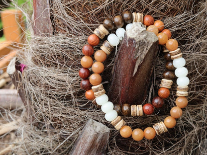 Wooden collection - 2x BRACELETS Weathered Brown Natural Bodhi / White Bodhi Apple Beads. Bayong wooden beads