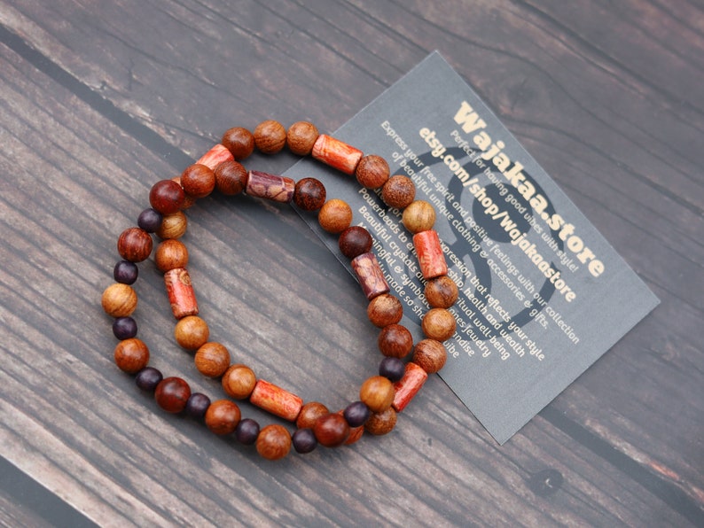 Wooden collection - 2x BRACELETS Bayong bracelet with multicolored Geometric wooden beads. in different natural colors with an exotic look.