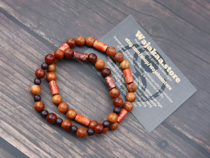 Wooden collection - 2x BRACELETS Bayong bracelet with multicolored Geometric wooden beads. in different natural colors with an exotic look.