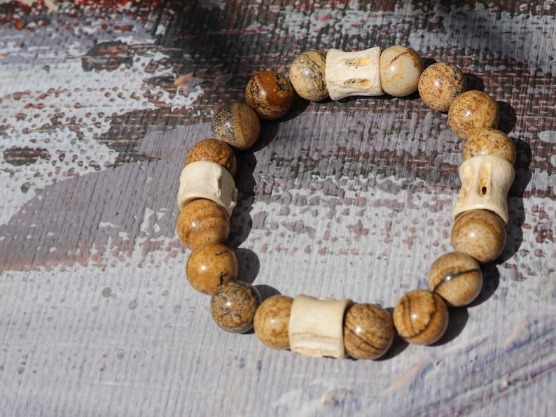 Awesome handmade Tribal Fish-spine-bone beads from Kenya combined with AA grade Desert Jasper beads. supporting during times of stress