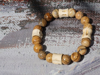Awesome handmade Tribal Fish-spine-bone beads from Kenya combined with AA grade Desert Jasper beads. supporting during times of stress