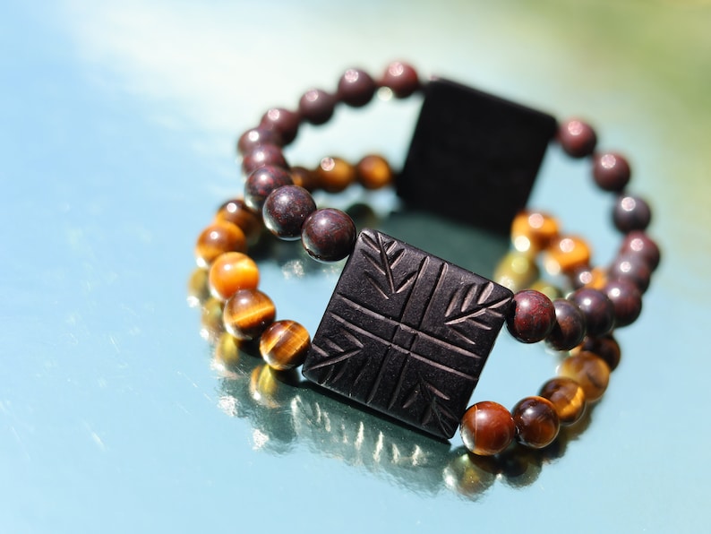Crazy unique double row beaded bracelet with  Natural Bloodstone Beads and Tiger Eye. With a beautiful Wajakaa ECO jewelry box.