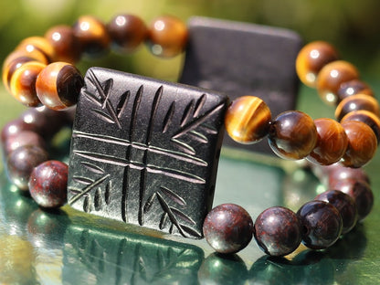 Crazy unique double row beaded bracelet with  Natural Bloodstone Beads and Tiger Eye. With a beautiful Wajakaa ECO jewelry box.