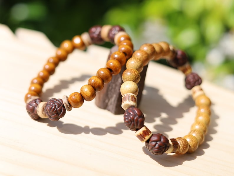 Wooden collection - 2x BRACELETS Jackfruit wooden beads/ brown roundel 8x7mm Natural Wood with EMERY ROSE Wooden Beads.