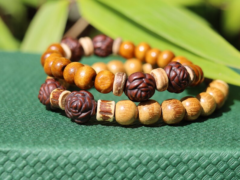 Wooden collection - 2x BRACELETS Jackfruit wooden beads/ brown roundel 8x7mm Natural Wood with EMERY ROSE Wooden Beads.