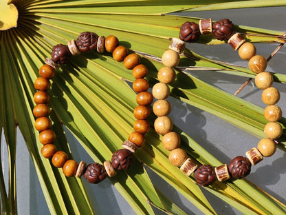 Wooden collection - 2x BRACELETS Jackfruit wooden beads/ brown roundel 8x7mm Natural Wood with EMERY ROSE Wooden Beads.