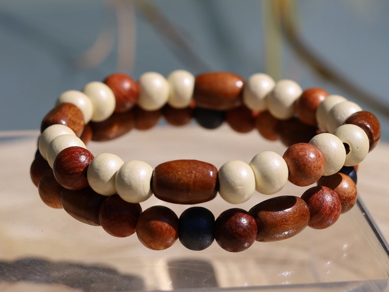 Wooden collection - 2x BRACELETS  Sandalwood, mixed color natural wood. has a strong connection with the Earth and nature