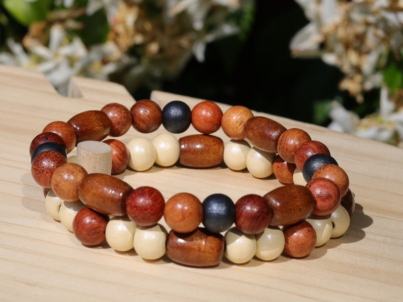 Wooden collection - 2x BRACELETS  Sandalwood, mixed color natural wood. has a strong connection with the Earth and nature