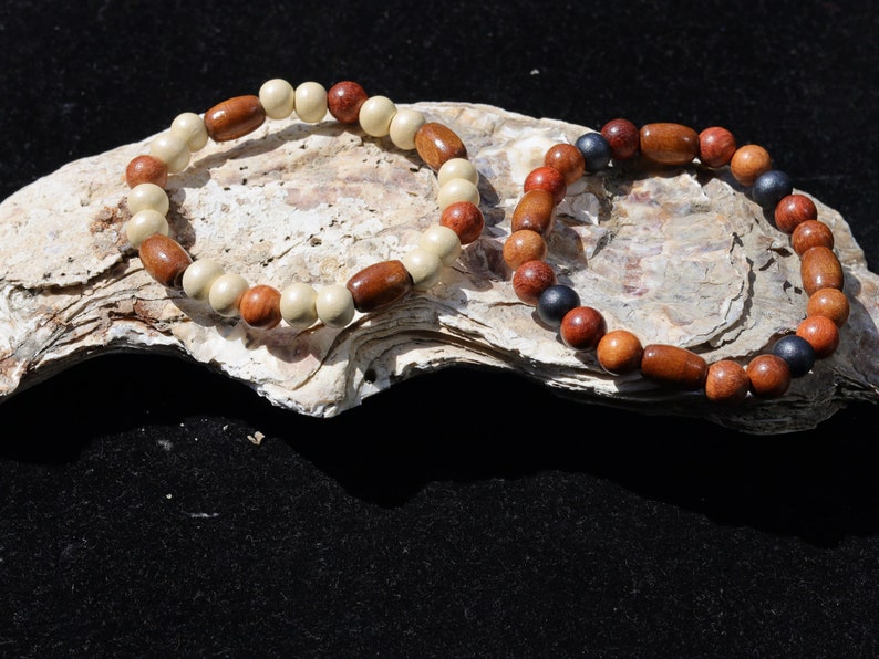 Wooden collection - 2x BRACELETS  Sandalwood, mixed color natural wood. has a strong connection with the Earth and nature