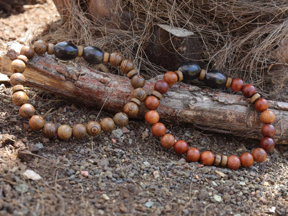 Wooden collection - 2x BRACELETS UniqueNatural Wenge Wood, Sandal wood beads. With handmade Horn Beads.