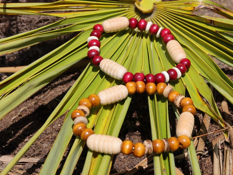 Wooden collection - 2x BRACELETS Cherry Red/ brown roundel 8x7mm Natural Wood with Coconut and 3x Turned wooden beads.