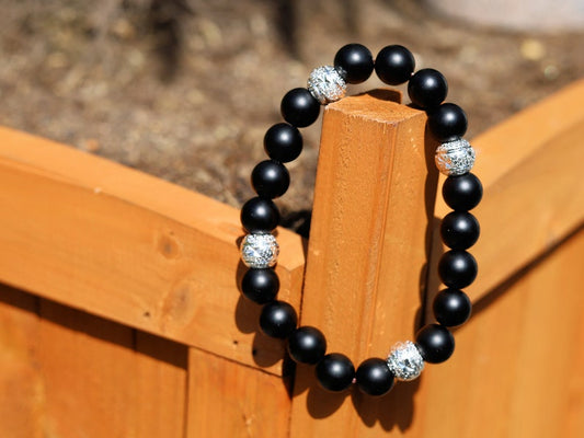 Amiable 10 mm black MATT Agate/carnelian combined with beautiful shiny Silver Color Plated rondelle. Beautiful spiritual gemstones