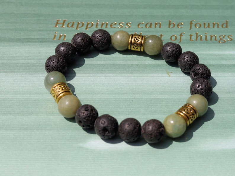 Cool 10 mm High grade natural Green Jade with  Volcanic Lava Beads. the only rock known to be formed from nothing