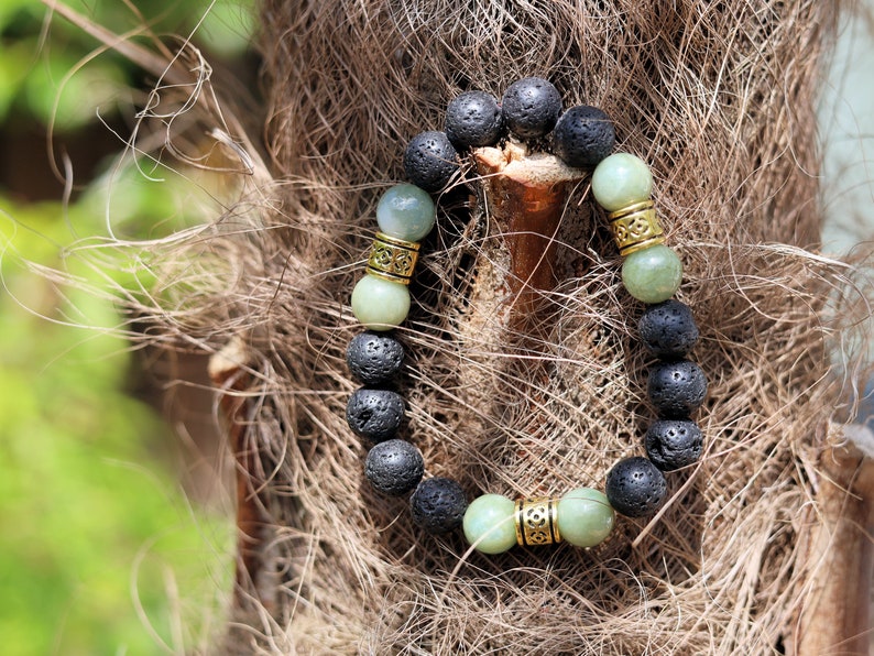 Cool 10 mm High grade natural Green Jade with  Volcanic Lava Beads. the only rock known to be formed from nothing
